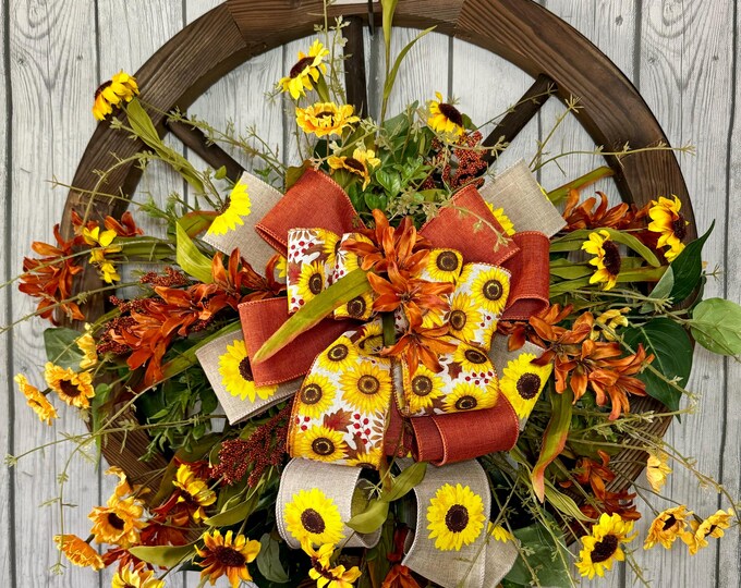 Fall Front Door Wreath , Farmhouse Wreath, Fall Decor, Wagon Wheel ...