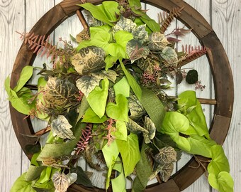 Fall Wagon Wheel Wreath: Rustic Sweet Potato Vine Decor