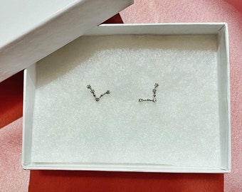 Pisces Constellation Earrings: Minimalist 925 Silver Cubic Zirconia Studs Christmas Gift