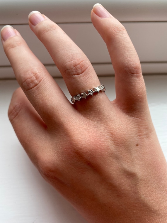 Star Ring 925 Sterling Silver cubic zirconia Size L 1/2 (6) statement  valentines celestial