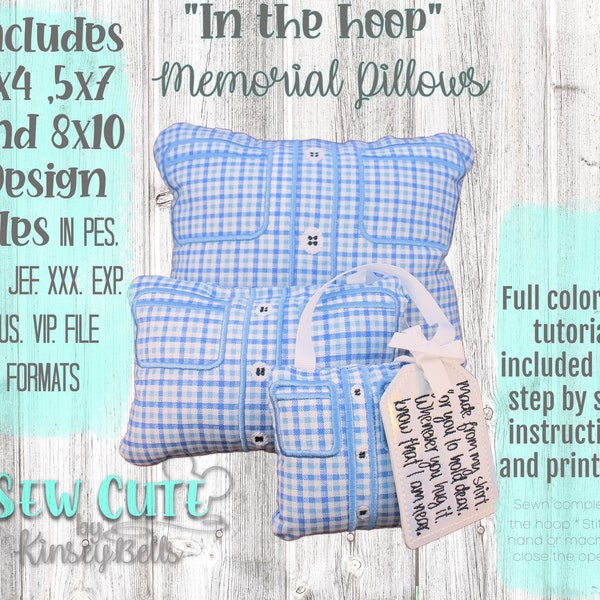 4x4, 5x7 and 8x10 ITH Stuffed Memorial Pillow made with your loved one's clothing or linens.