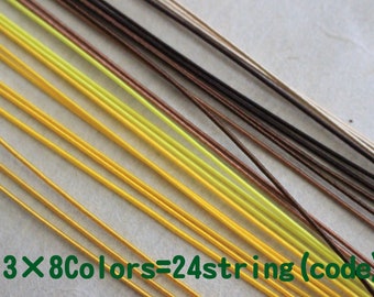 May include: A close-up of 24 strands of string in eight different colors. The colors are yellow, light yellow, brown, dark brown, and white. The text "3 x 8 Colors = 24 string (code)" is visible at the bottom of the image.