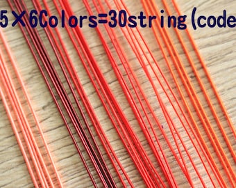 Mizuhiki red+orange colors, Paper strings, mizuhiki 6colors×5=30strings, japanese cord, rayon wrap