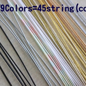 Mizuhiki Gold+Silber+Weiß+Schwarz+Grau+ Regenbogenfarben, Papierschnüre, Mizuhiki 9 Farben × 5 = 45 Schnüre, japanische Kordel, Viskosewicklung