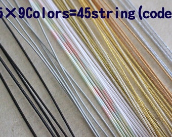 Mizuhiki Gold+Silver+White+Black+Gray+ Rainbow colors, Paper strings, mizuhiki 9colors×5=45strings, japanese cord, rayon wrap
