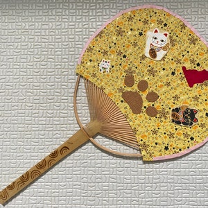 Ventilador de papel, ventilador de gato japonés2, fanático de animales, ventilador de Manekineko, ventilador de papel Washi, ventilador de arte, ventilador de bambú