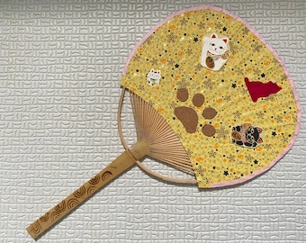 Paper Fan,Japanese Cat Fan2, Animal Fans,Manekineko Fan,Washi Paper Fan,Art Fan, Bamboo Fan