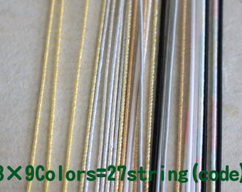 May include: A close-up of 27 strands of string in nine different colors, including yellow, white, beige, gray, black, and pink. The text "3 x 9Colors=27string (code)" is visible at the bottom of the image.