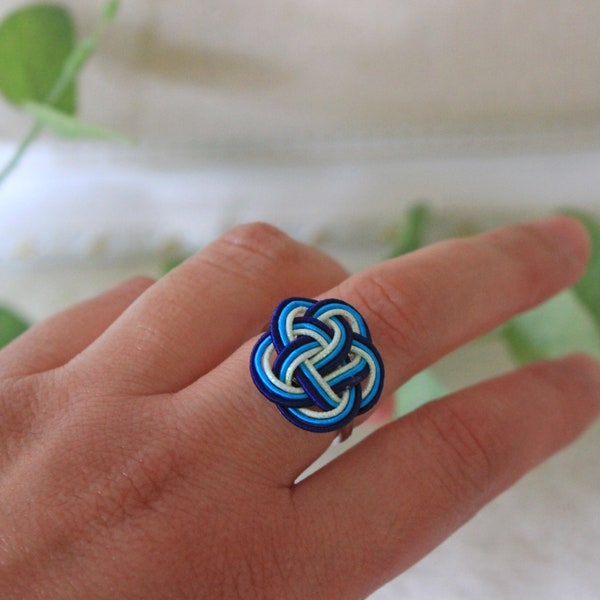 Japanese accessories, Mizuhiki Knot Ring, Blue plums Ring, Japanese Jewelry, Kimono accessories