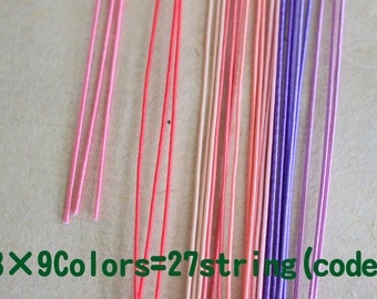 May include: A close-up of 27 strands of string in various shades of pink, red, and purple. The text "3 x 9 Colors = 27 string (code)" is visible at the bottom of the image.