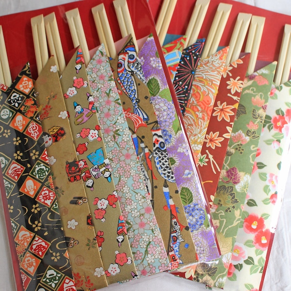 Chopstick case-10,Chopstick sleeves, Pack of 6×2set fancy paper sleeves for chopsticks, Japanese events origami, washi paper. chiyogami.