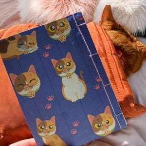 Carnet de notes à reliure chat mascotte, carnet Watoji, carnet papier japonais, format A5