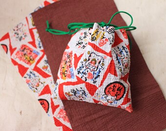 how to make KIT,Assorted Small Drawstring Bag from Japanesepaper MAKE KIT,5 pattern Washi paper,Chiyogami,Origami,Yuzen,Japanese paper