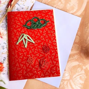 Cartão de presente3, cartão de papel japonês, cartão de nós Mizuhiki, cartão dobrável, cartão de aniversário, W10.5-H15cm