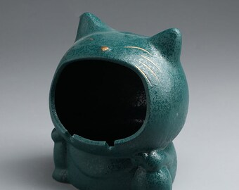 Outdoor Ashtray for Patio with Lid 5.7-inch Large Ceramic Blue