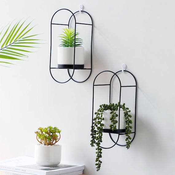 BLack Wall Planter Hanging Succulent Pot Gold Planters Round Etsy