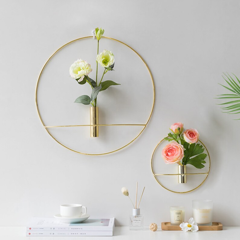 Wall Planter Hanging Succulent Pot Golden Planters Round Glass Etsy