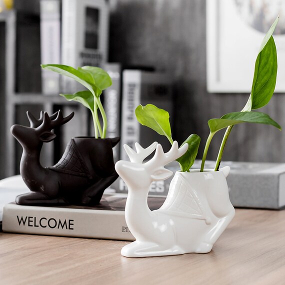 Cute Deer Plant Pot Deer Planter Deer Gifts Ceramic Etsy