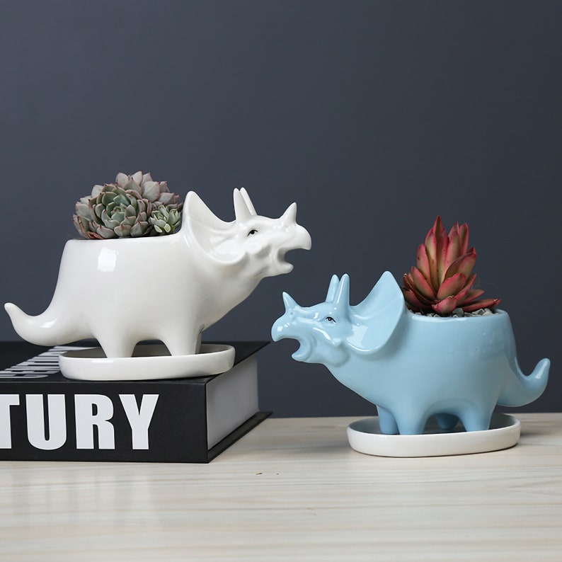 Dinosaur Plant Pot Triceratops Planter Triceratops Gifts Etsy