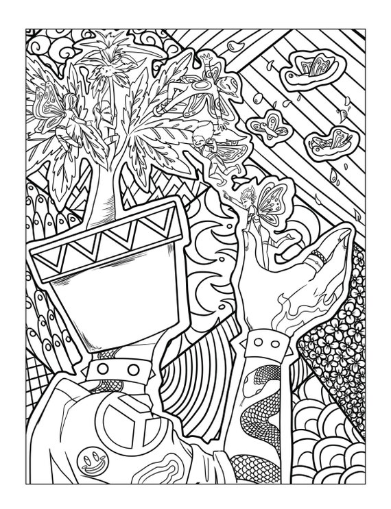 30-page Stoner Coloring Book: Trippy, Adult Relaxation Pages digital Print  