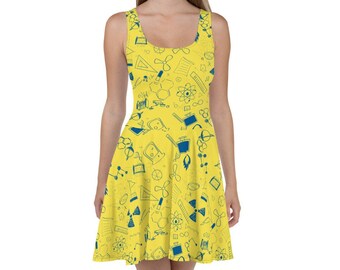 Science Skater Dress for Women, Chemistry Print, Fresh Yellow Dress, STEM Dress, Holiday Gift, Gift for Her, Teacher, Professor, Researcher