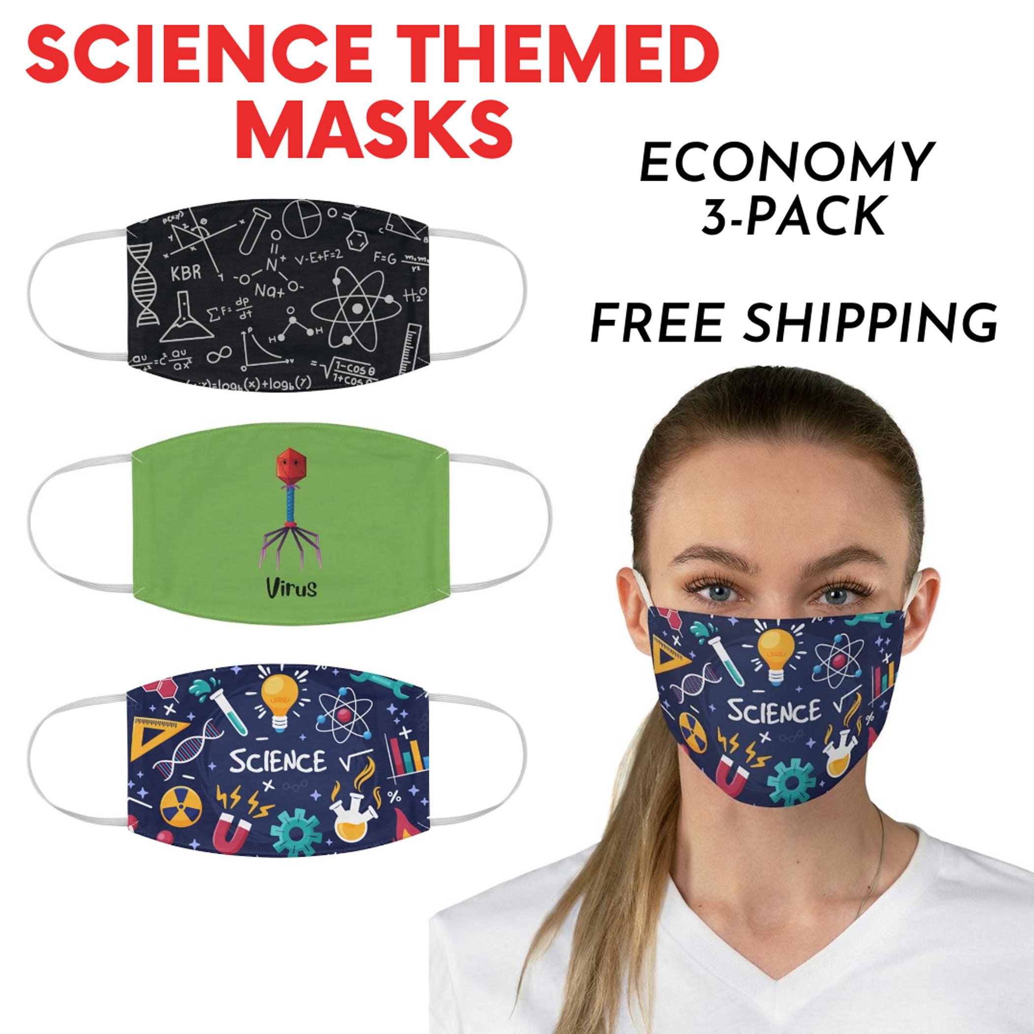 Science Masks 3Pack Free Shipping Adjustable Earloops Etsy