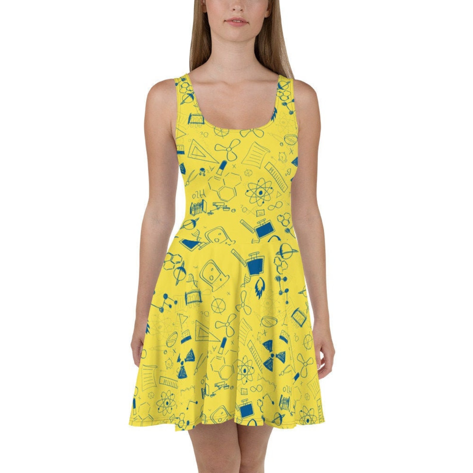 Science Skater Dress for Women Chemistry Print Fresh Yellow Etsy