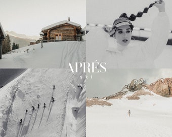 APRÉS SKI Lightroom Voreinstellungen, 10 Handy- & Desktop-Voreinstellungen, Weihnachtsfeiertagsfilter, Vintage alte Geldästhetik, körnige Retro-Voreinstellungen für Film