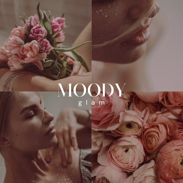 MOODY GLAM Lightroom Presets, 10 Mobile & Desktop Presets, Dark Moody Rosegold Presets, Creamy Burgundy Tones, Pink Instagram Photo Filter