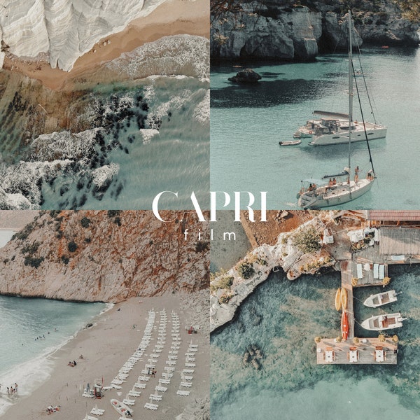 CAPRI FILM Lightroom prédéfinis, 10 paramètres prédéfinis pour mobile et ordinateur de bureau, vacances d'été, esthétique italienne, plage méditerranéenne, filtre neutre vintage