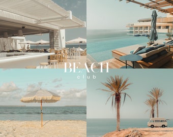 BEACH CLUB Lightroom Presets, 10 Mobile & Desktop Presets, European Summer Vacation, Mediterranean Sea, Moody Warm Beige and Blue Filter