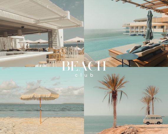 BEACH CLUB Lightroom Presets, 10 Mobile & Desktop Presets, European Summer Vacation, Mediterranean Sea, Moody Warm Beige and Blue Filter