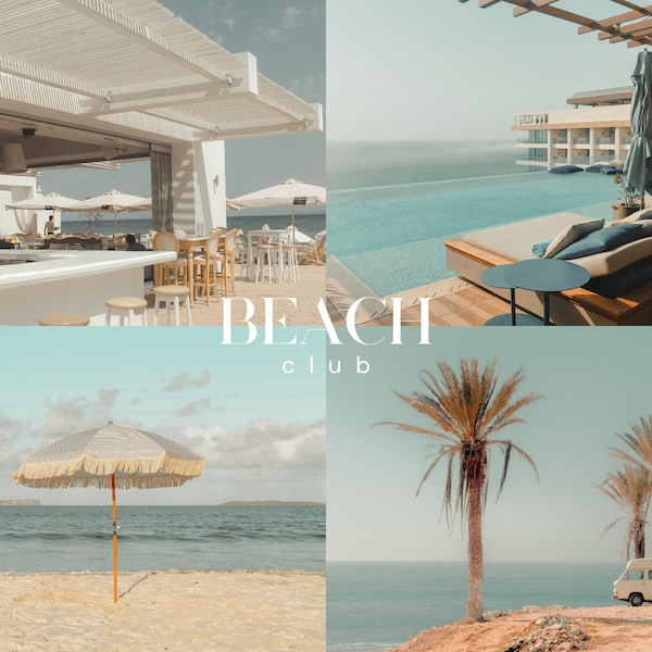 BEACH CLUB Lightroom Presets, 10 Mobile & Desktop Presets, European Summer Vacation, Mediterranean Sea, Moody Warm Beige and Blue Filter