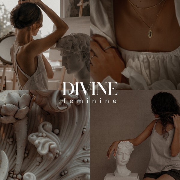 DIVINE FEMININE Lightroom Presets, 10 Mobile & Desktop Presets, Dark Moody Brown, Dark Luxe Vintage Grainy Film Aesthetic Instagram Filter