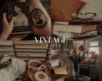 VINTAGE LIBRARY Lightroom Presets, 10 Mobile & Desktop Presets, Dark Academia Aesthetic, Warm Moody Grainy Film, Gloomy Witchy Photo Filter
