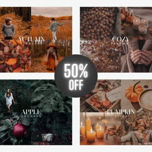 Könnte beinhalten: Eine Collage von Bildern mit Herbstmotiven. Die Bilder zeigen ein Mädchen im Wald, einen Haufen Herbstlaub, eine Frau in einem Pullover, eine Tasse Kaffee, einen Kürbis und eine Schale Nüsse. Der Text "Autumn Leaves", "Cozy Brown", "Apple Orchard" und "Pumpkin Spice" ist in der Collage enthalten.