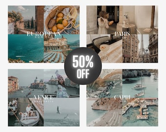 European Vacation PRESET BUNDLE, 40 Mobile & Desktop Lightroom Presets, Travel, Beach, Summer, Mediterranean, Italy, Paris, Capri, Aesthetic