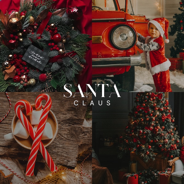 SANTA CLAUS Lightroom Presets, 10 Mobile & Desktop Presets, Christmas, XMas, Moody Red, Vintage Holiday Filters, Retro Winter, Family Photo