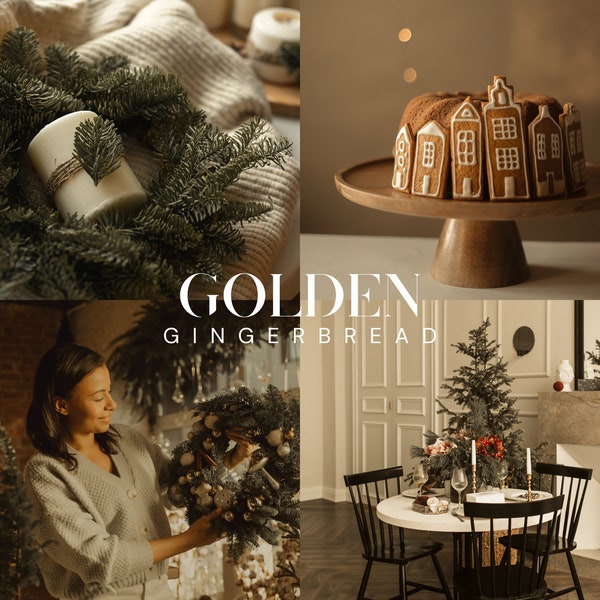 GOLDEN GINGERBREAD Lightroom Presets, 10 Mobile & Desktop Presets, Christmas, Winter, Soft Moody Beige Presets, Yellow, Classic XMas Holiday