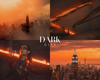 DARK CITY Lightroom Presets, 10 Mobile & Desktop Presets, Cyberpunk, Neon Orange, Night, Urban, Street, Apocalyptic, Cinematic Photo Filter