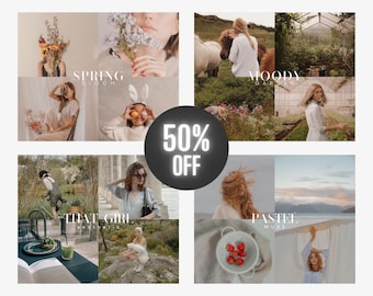SPRING PRESET BUNDLE, 40 Mobile & Desktop Lightroom Presets, Soft Spring Aesthetic, Easter, Moody Cottagecore, Creamy Pastel, Bright Natural