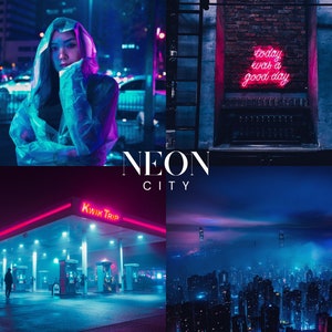 NEON CITY Lightroom プリセット、10 個のモバイルおよびデスクトップ プリセット、サイバーパンク、ネオン、夜、ダーク ムーディ アーバン、シティ、ストリート、東京、シネマティック、ドラマティック