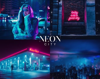 NEON CITY Lightroom Presets, 10 Mobile & Desktop Presets, Cyberpunk, Neon, Night, Dark Moody Urban, City, Street, Tokyo, Cinematic, Dramatic