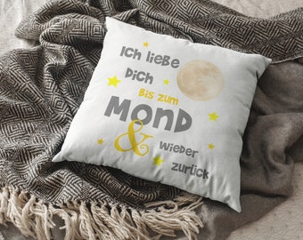 Kissen mit Spruch inkl. Füllung - Ich liebe dich bis zum Mond und wieder zurück - Geburtstag Valentinstag Geschenk Freundin Freund