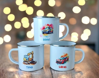 Emaille Tasse, Tasse personalisiert, Geschenk Geburt, Kinder Tasse, Personalisierte Tasse, Kindertasse, Becher personalisiert mit Namen