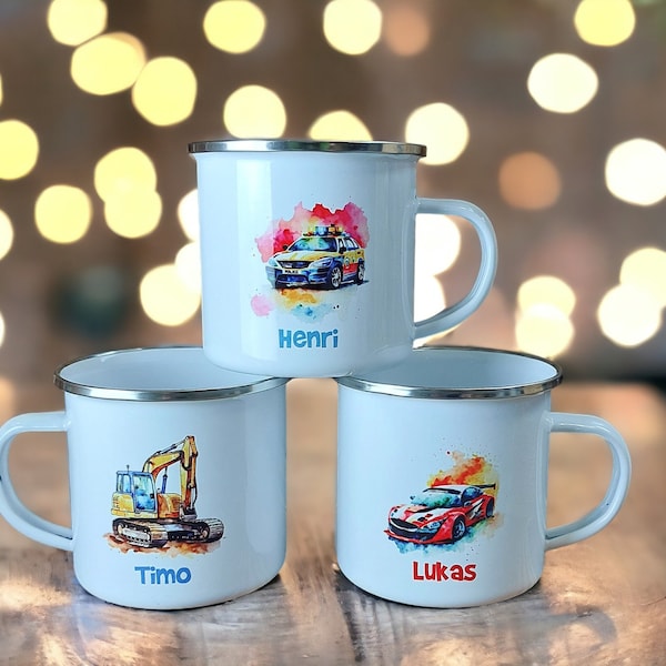 Emaille Tasse, Tasse personalisiert, Geschenk Geburt, Kinder Tasse, Personalisierte Tasse, Kindertasse, Becher personalisiert mit Namen