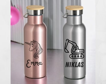 Trinkflasche Kinder - Trinkflasche personalisiert - Thermosflasche - Trinkflasche mit Namen - Trinkflasche Einhorn - Bagger- 500 ml Flasche