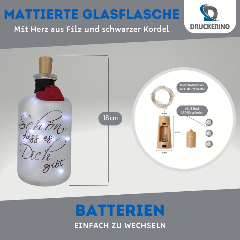 LED Flaschenlicht Leuchtflasche Schön, dass es Dich gibt, Geschenk freundin, Geschenke für Frauen, schöne Geschenkidee für Freunde, Weihnachtsgeschenk