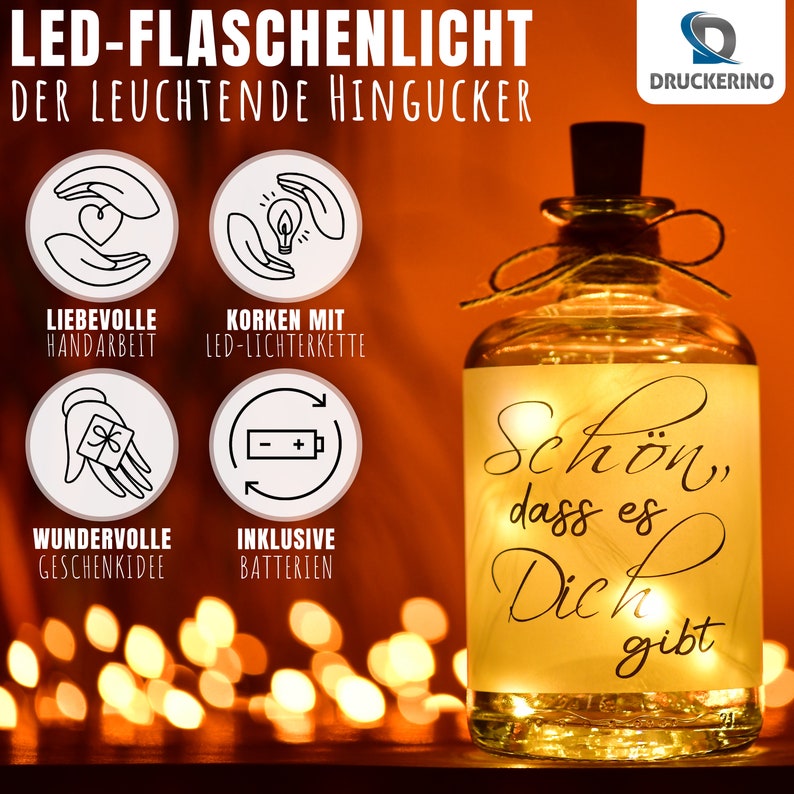 Bottiglia Luminosa LED Con Scritta 'Schön, Dass Es Dich Gibt' - Regalo Romantico Con Sughero E Luci Calde, Compleanno Matrimonio Natale