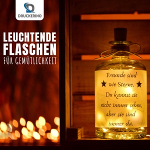 LED Flaschenlicht, Leuchtflasche - Freunde sind wie Sterne - Geschenk für Freunde, Geschenk beste Freundin, Weihnachtsgeschenk Freundin